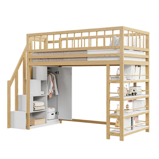 MODFU Kinderbett Hochzaun-Sicherheitsdesign mit Kleiderschrank, Regalen und günstig online kaufen