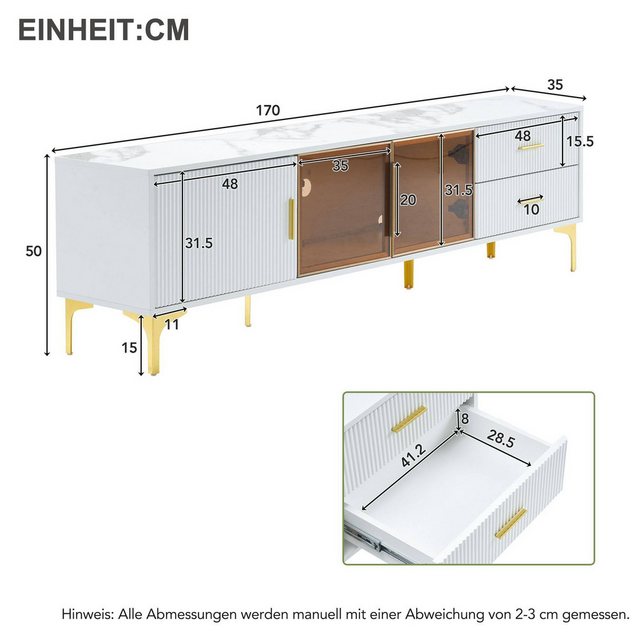 IDEASY TV-Schrank in Weißgold-Marmor-Optik - 170*35*50cm - Geeignet für 70 günstig online kaufen