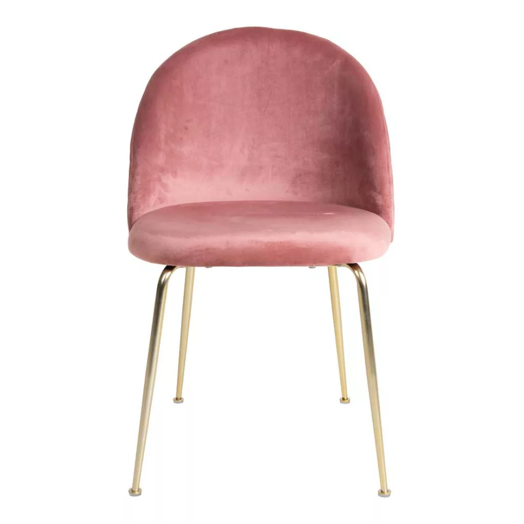 Samt Stühle in Rosa Metallgestell in Messingfarben (2er Set) günstig online kaufen