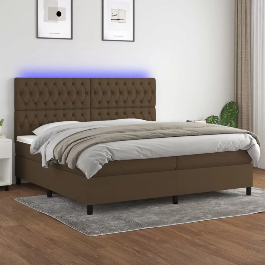 vidaXL Boxspringbett, Boxspringbett mit Matratze & LED Dunkelbraun 200x200 günstig online kaufen