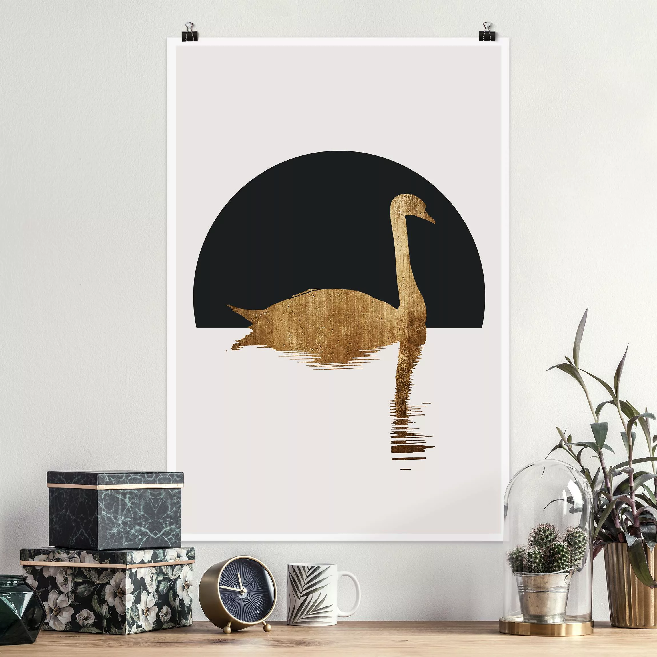 Poster Schwan in Gold günstig online kaufen