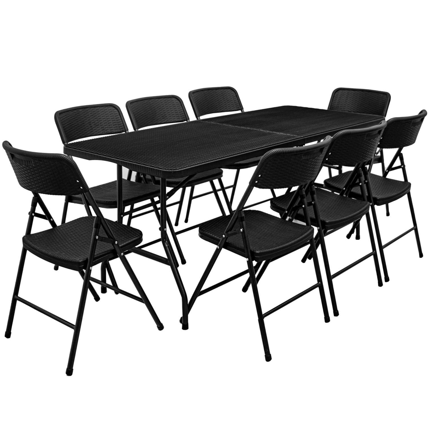 AMANKA Gartentisch mit 8 Stühlen 180 x 70 x 74 cm Schwarz Klappbar günstig online kaufen