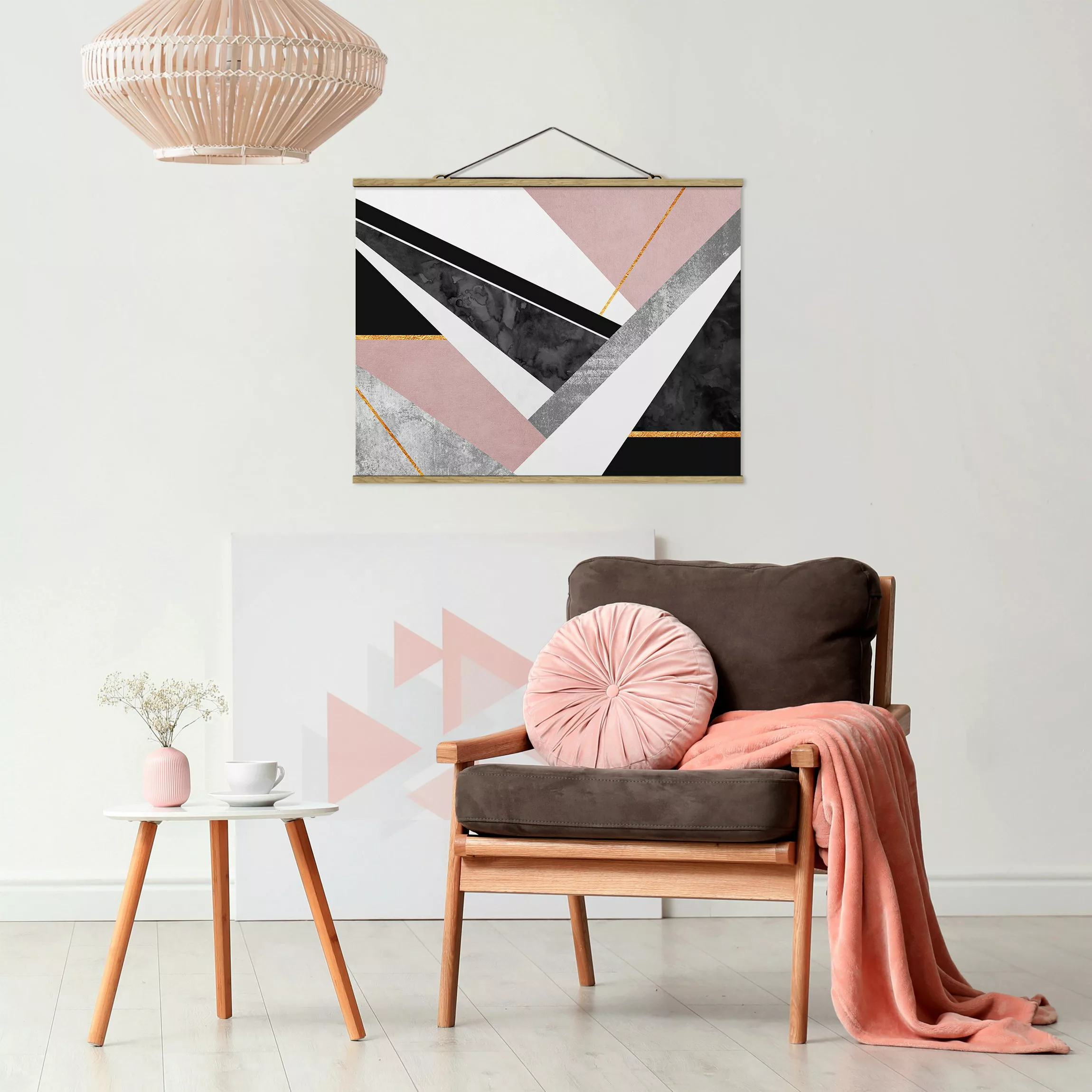 Stoffbild Abstrakt mit Posterleisten - Querformat Schwarz Weiß Geometrie mi günstig online kaufen