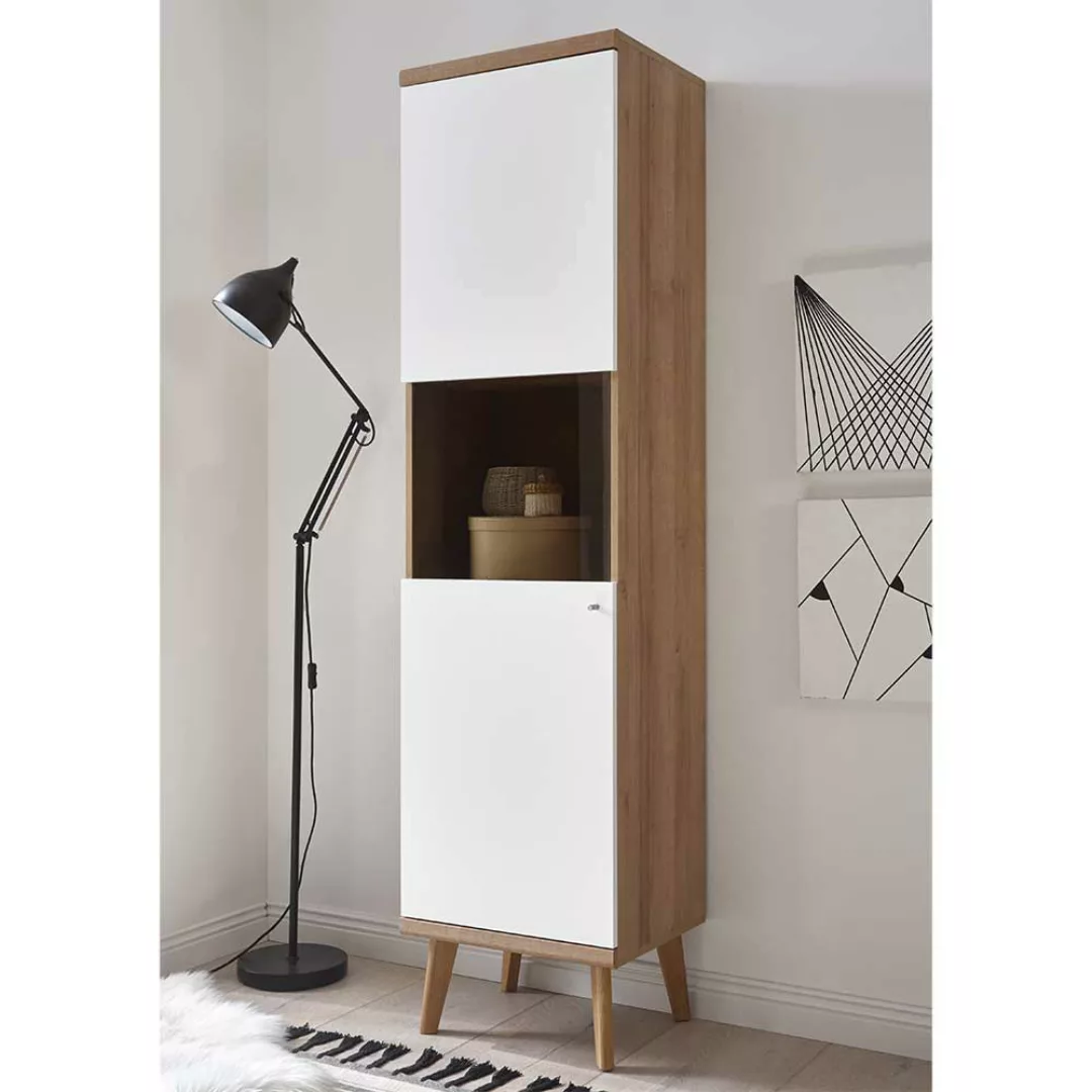 Wohnzimmermöbel Set in Weiß und Eiche Skandi Design (fünfteilig) günstig online kaufen