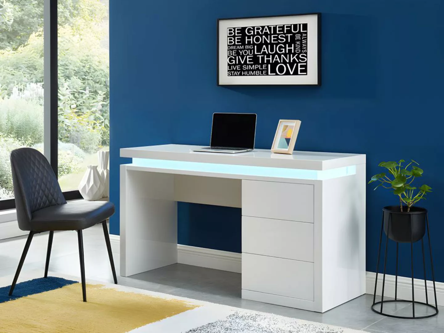 Schreibtisch mit 3 Schubladen & LED-Beleuchtung - MDF - Weiß - EMERSON günstig online kaufen