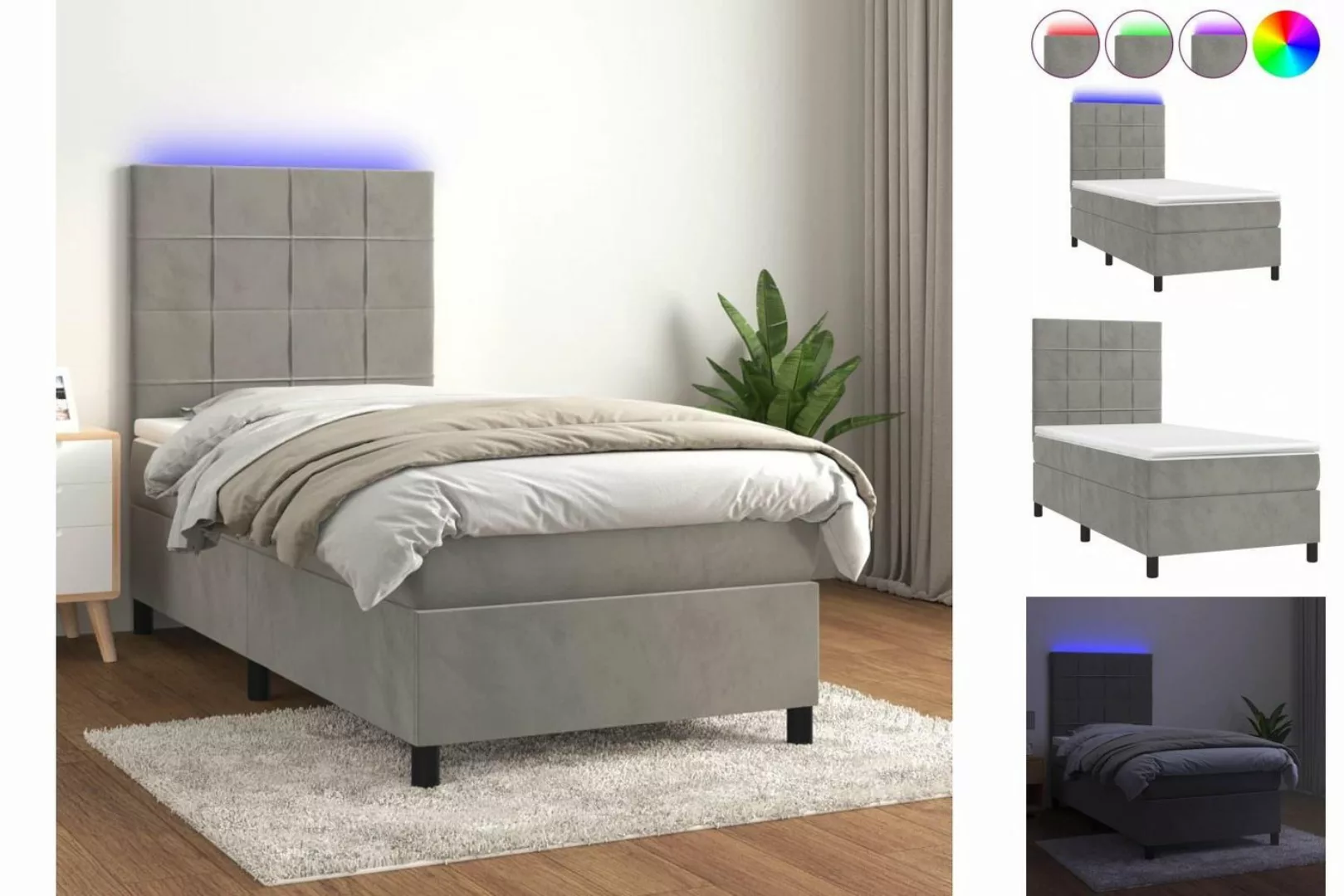 vidaXL Bettgestell Boxspringbett mit Matratze LED Dunkelgrau 90x200 cm Samt günstig online kaufen