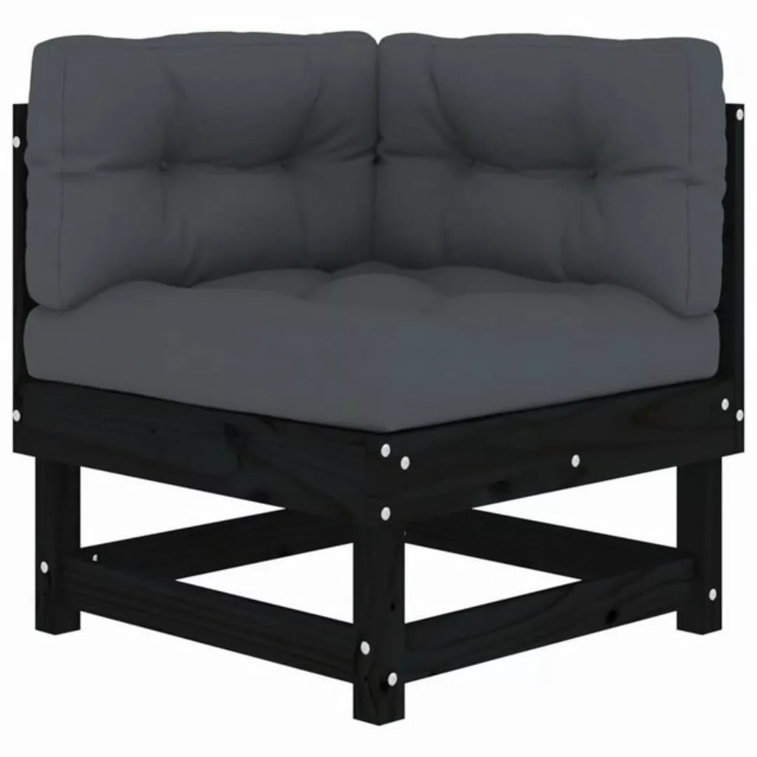 vidaXL Loungesofa Ecksofa mit Kissen Schwarz Massivholz Kiefer, 1 Teile günstig online kaufen