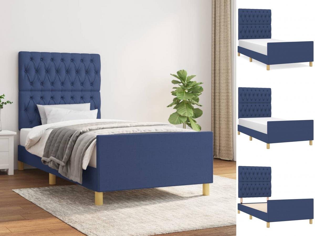 vidaXL Bettgestell Bettrahmen mit Kopfteil Blau 90x200 cm Stoff Bett Bettge günstig online kaufen