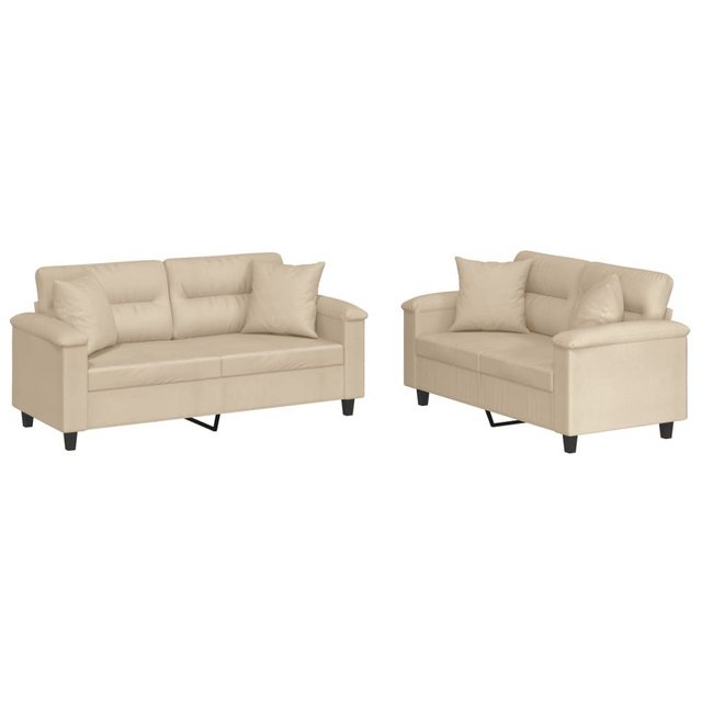 vidaXL Sofa Sofagarnitur Set mit Kissen Mikrofasergewebe, 2-tlg., Creme günstig online kaufen