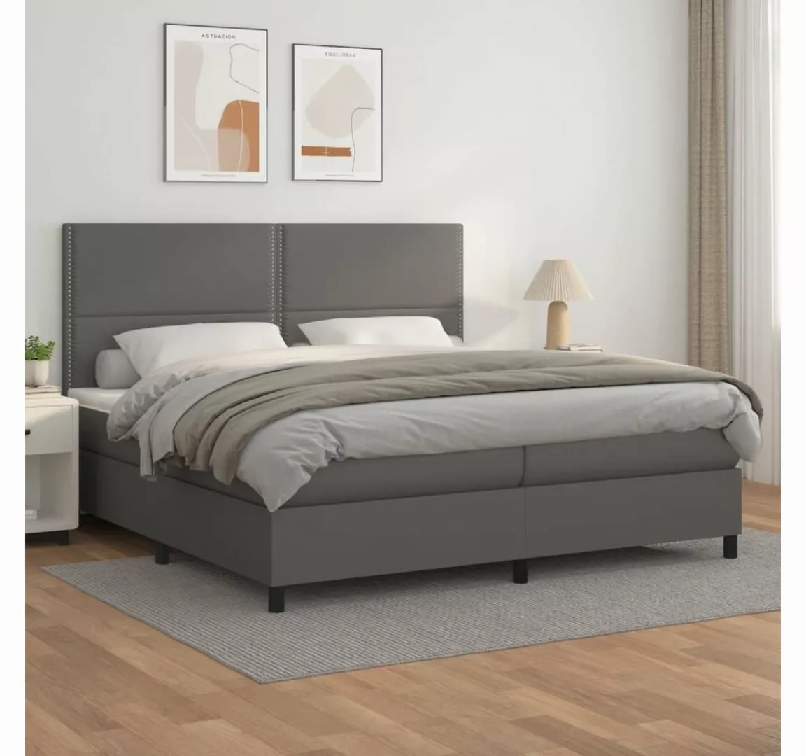 vidaXL Boxspringbett, Boxspringbett mit Matratze Grau 200x200 cm Kunstleder günstig online kaufen