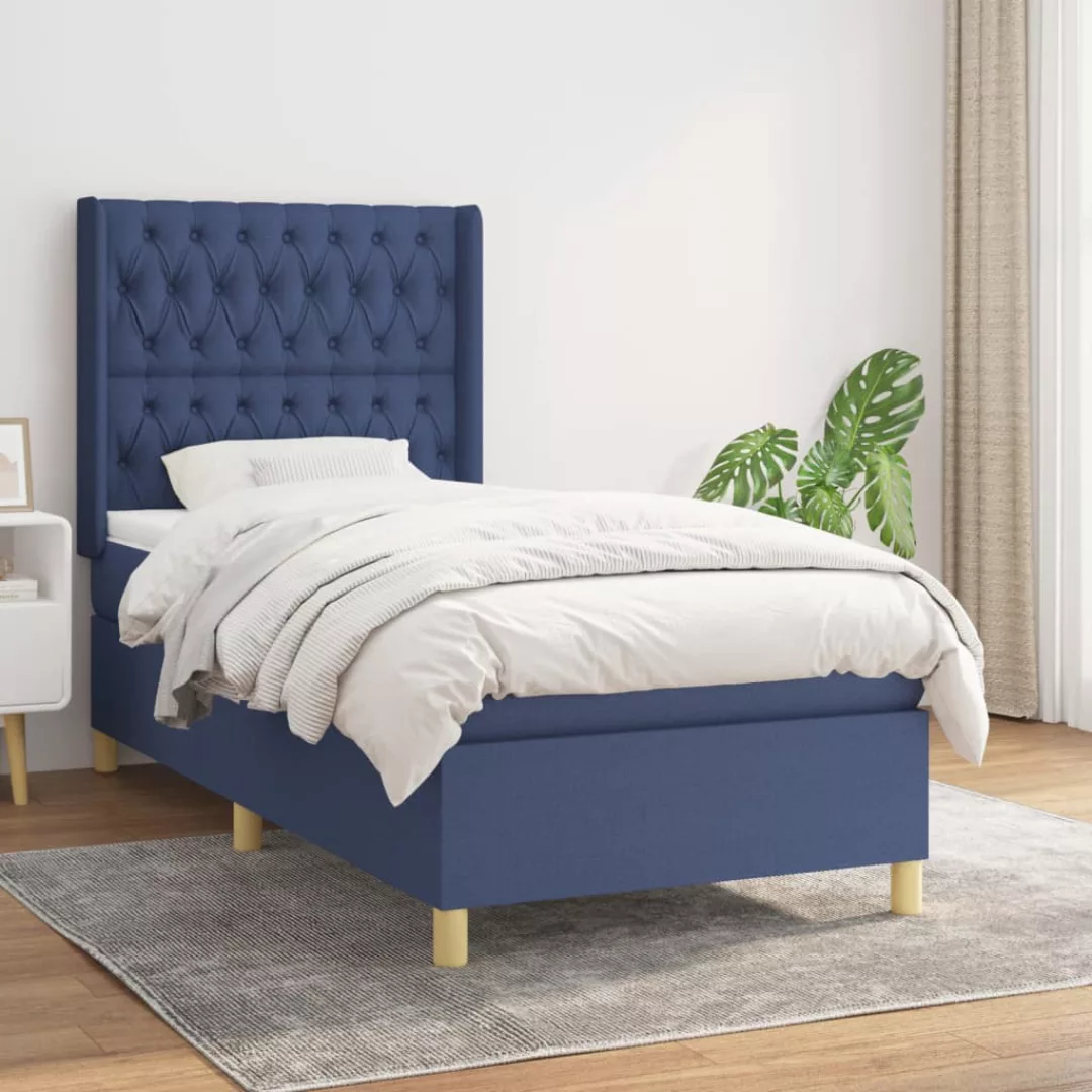 Vidaxl Boxspringbett Mit Matratze Blau 100x200 Cm Stoff günstig online kaufen