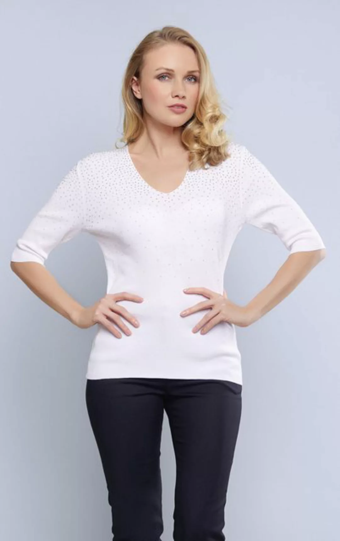 Passioni Sweater in Weiß mit Strassverzierung günstig online kaufen