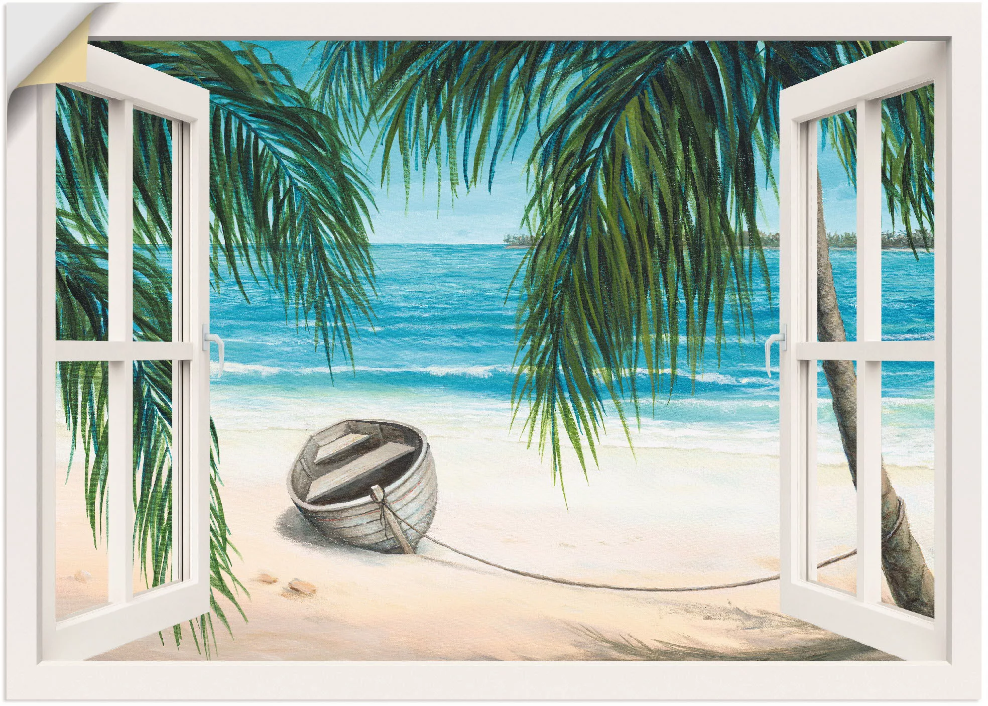 Artland Wandbild "Fensterblick - Karibik", Fensterblick, (1 St.), als Leinw günstig online kaufen