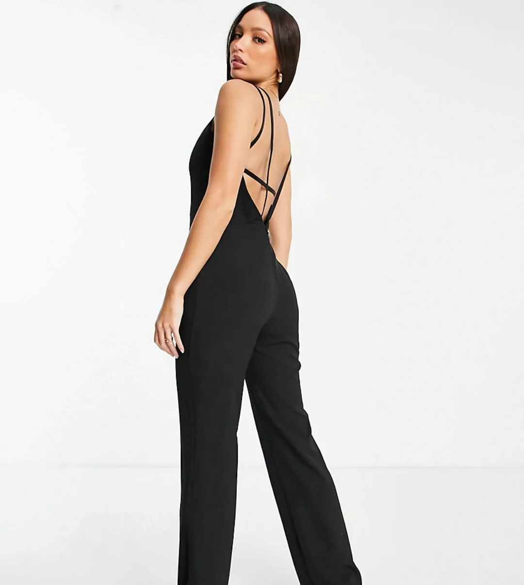 Vesper Tall – Jumpsuit in Schwarz mit weitem Bein und tiefem Rückenausschni günstig online kaufen