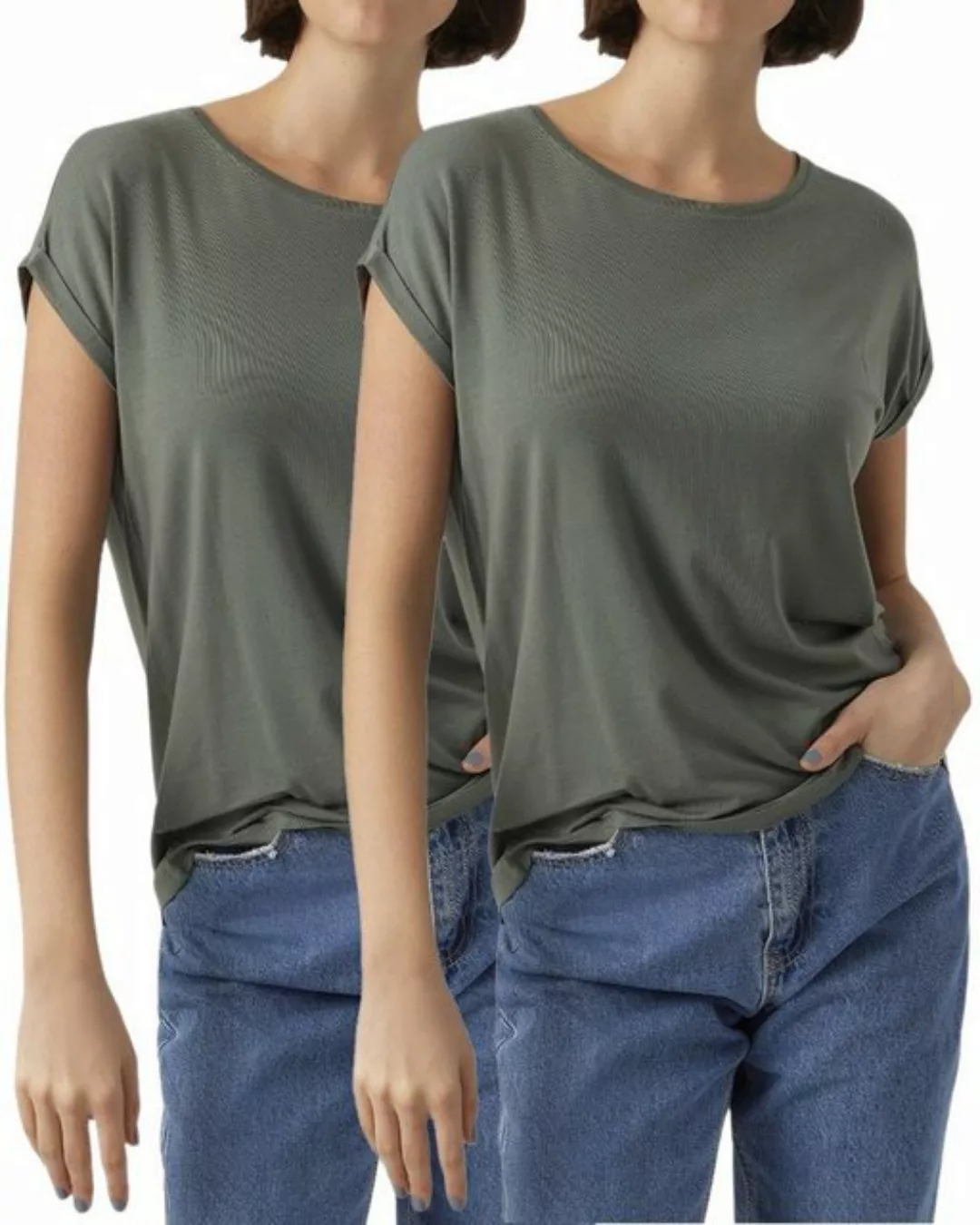 Vero Moda T-Shirt Stilvolles Basic Shirt mit Rundhalsausschnitt (2er-Pack) günstig online kaufen