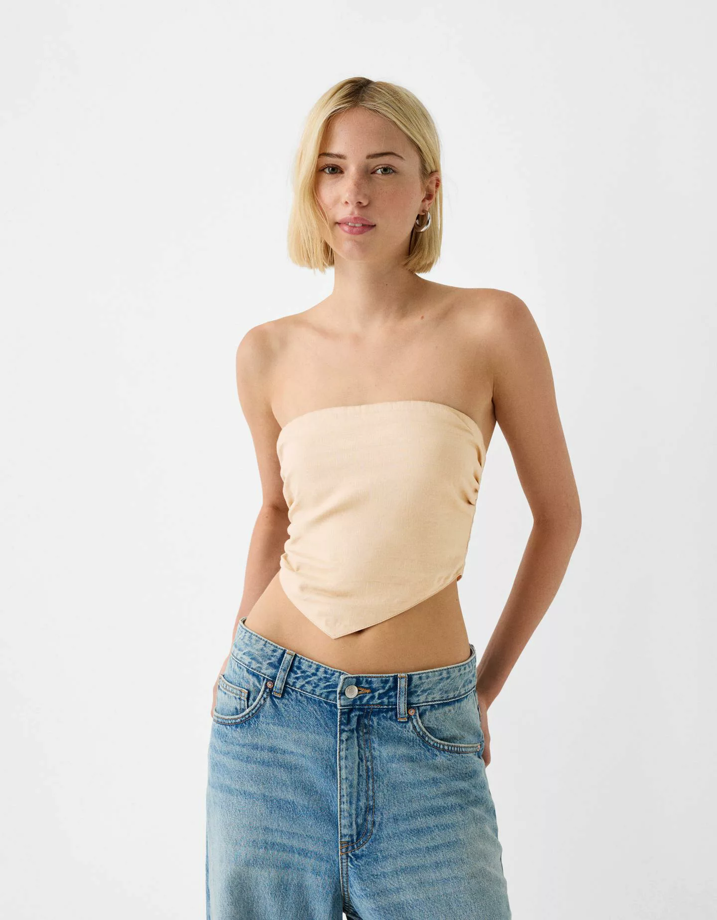 Bershka Top Im Halstuch-Stil Mit Leinen Damen S Sandfarbe günstig online kaufen