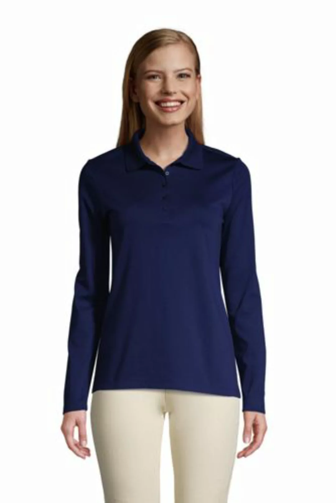 Supima-Poloshirt mit langen Ärmeln, Damen, Größe: M Normal, Blau, Baumwolle günstig online kaufen