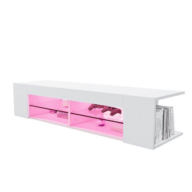 SONNI TV-Schrank TV-Schränke Breite 135cm Hochglanz 2 Glasböden mit LED Bel günstig online kaufen