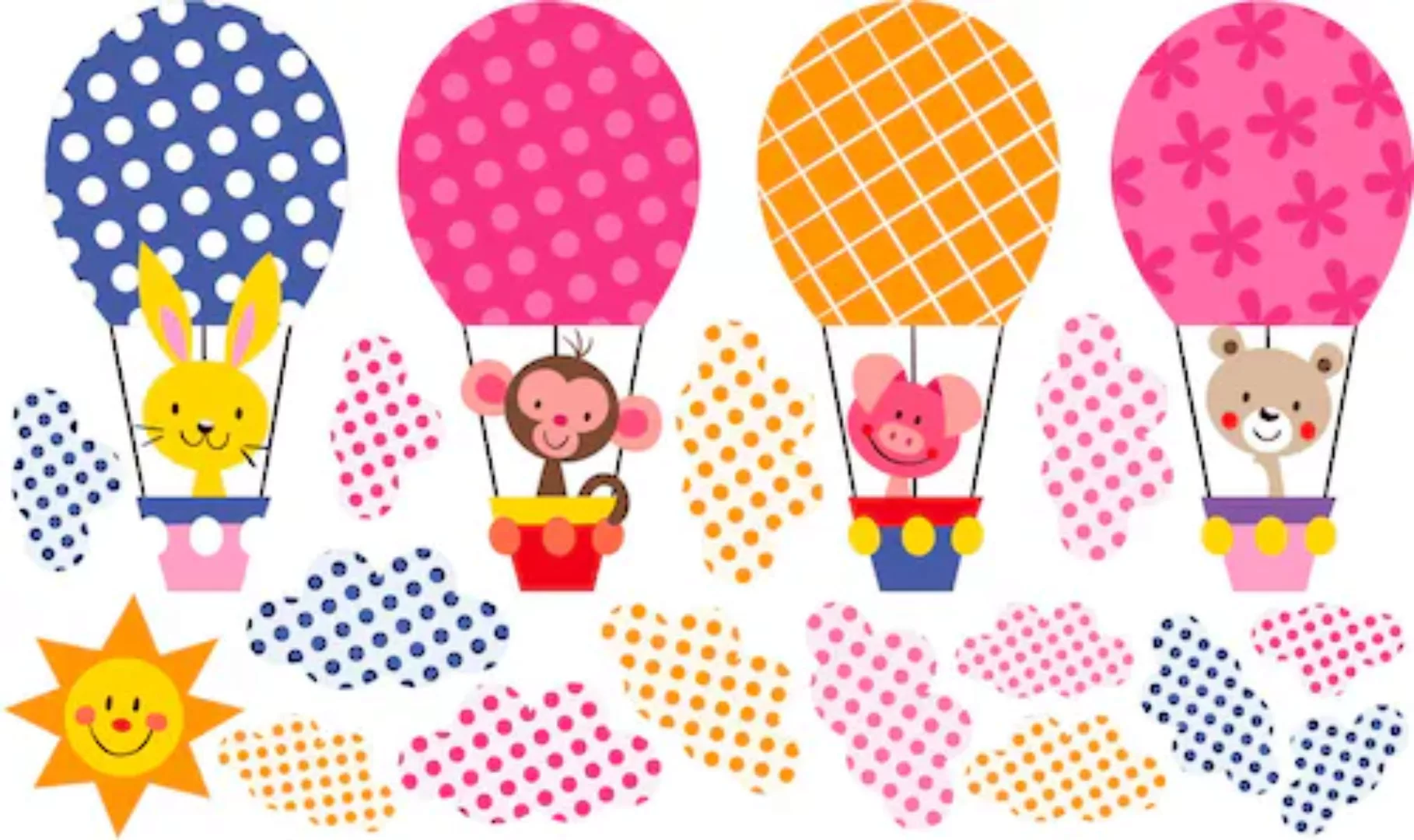 Wall-Art Wandtattoo "Muster Lustige Tiere im Heißluftballon", selbstklebend günstig online kaufen