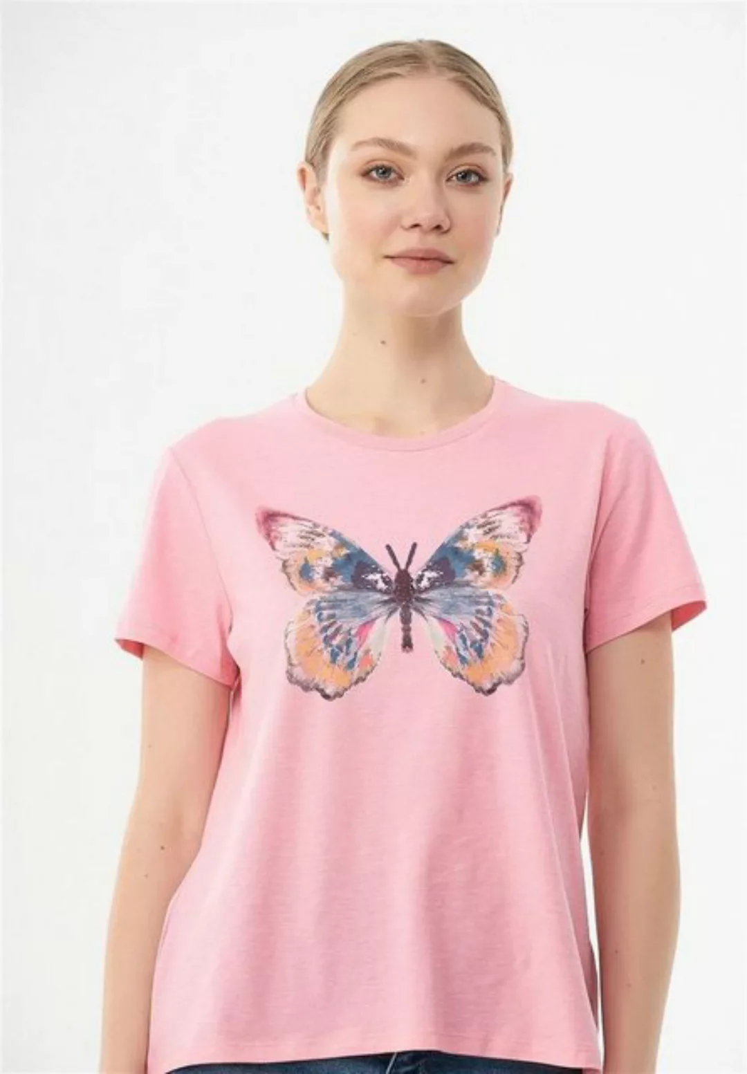 T-shirt Aus Bio-baumwolle Mit Schmetterlings-print günstig online kaufen