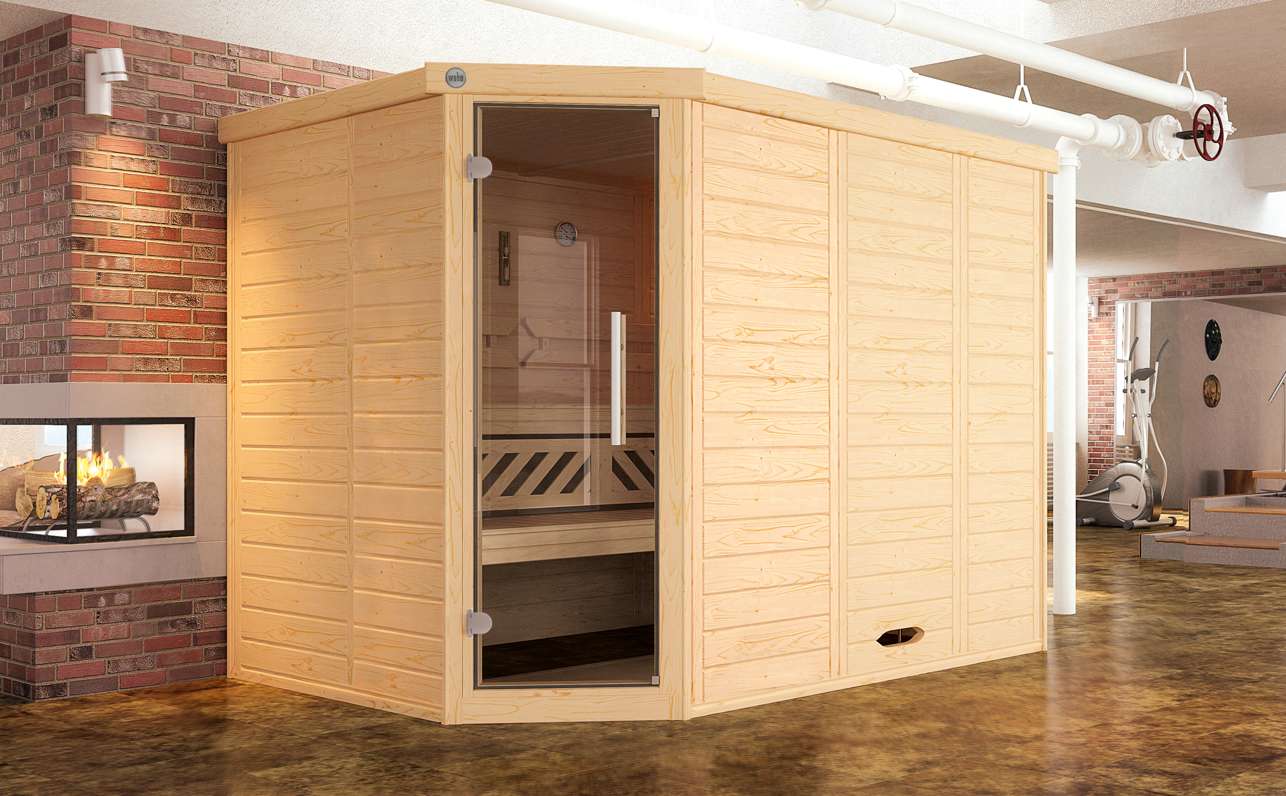 weka Sauna »Design-Sauna KEMI Eck 2«, Blockbohlen, vorgefertigte Elemente, günstig online kaufen