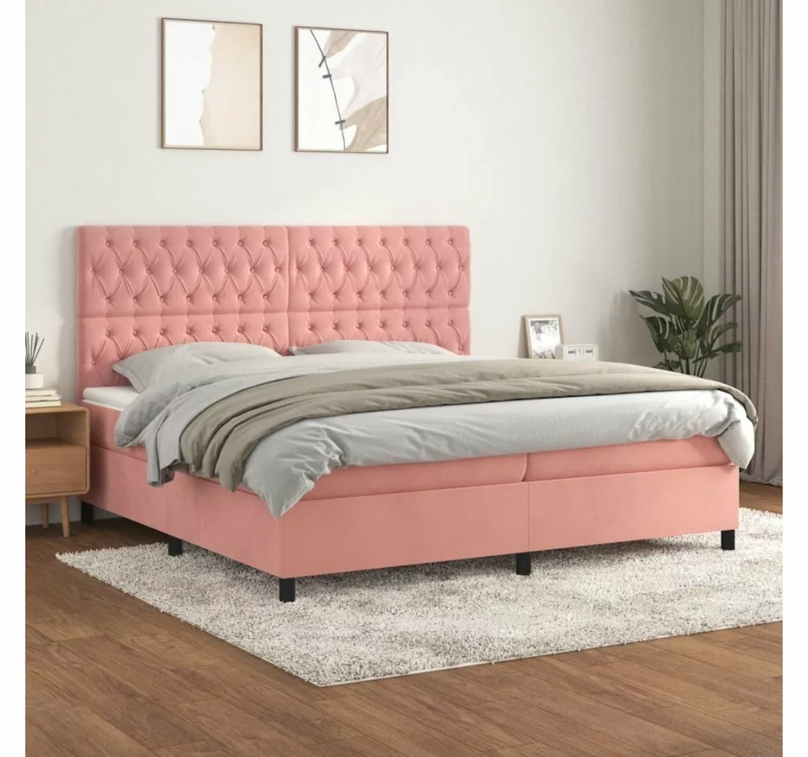 furnicato Bett Boxspringbett mit Matratze Rosa 200x200 cm Samt günstig online kaufen