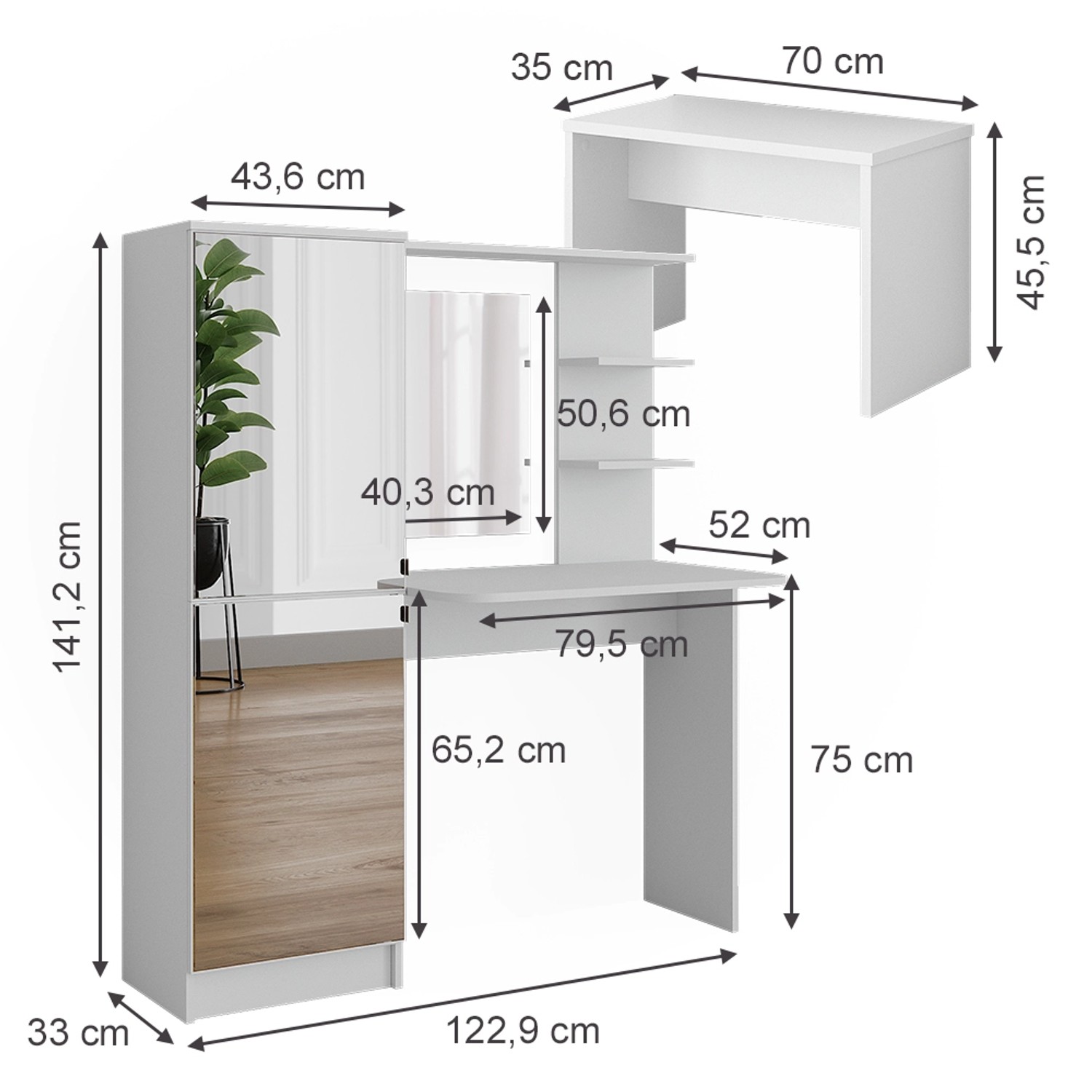 Vicco Schminktisch Jasmin, Weiß, 123 x günstig online kaufen