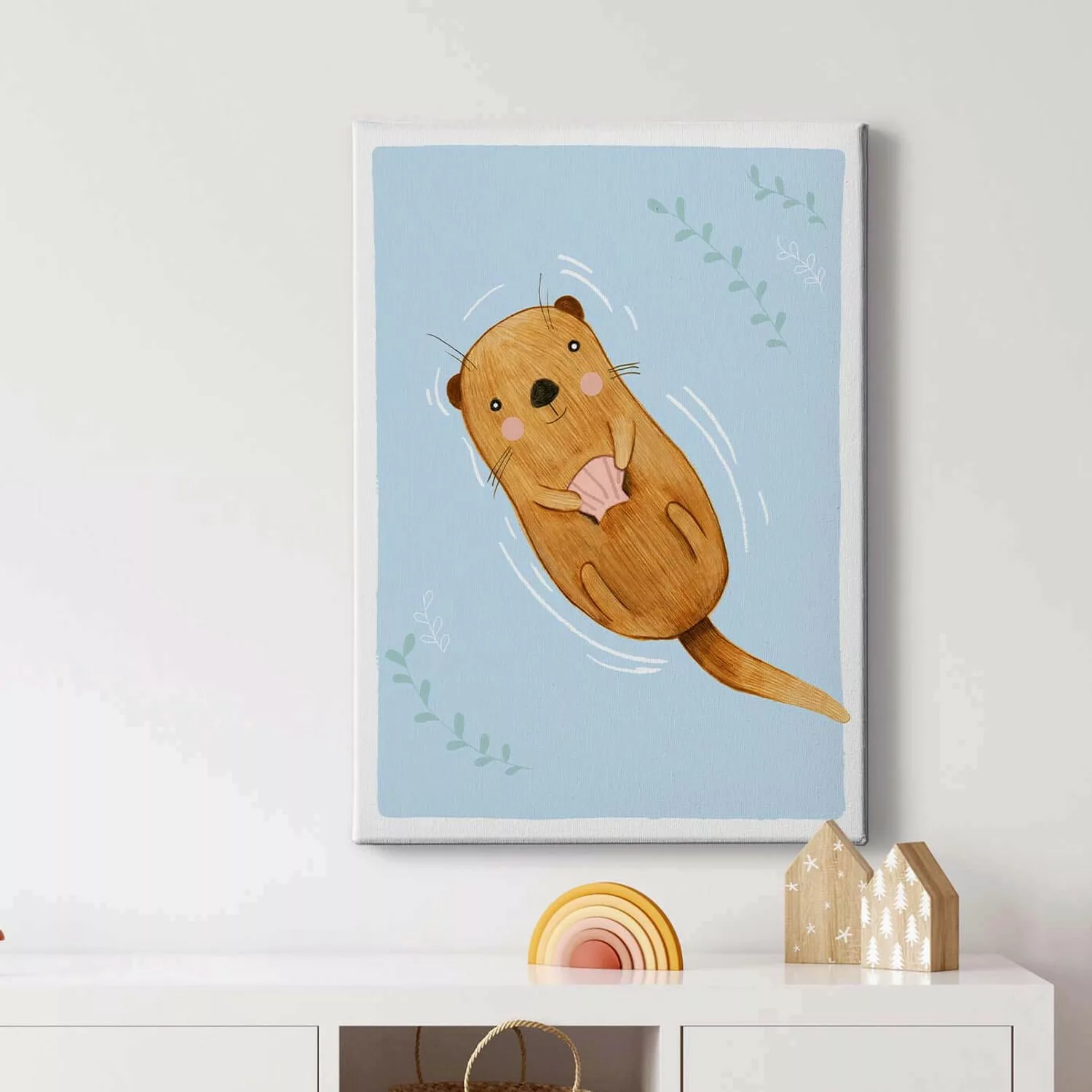 Bricoflor Tier Bild Mit Biber Kinderzimmer Wandbild In Hellblau Und Braun F günstig online kaufen