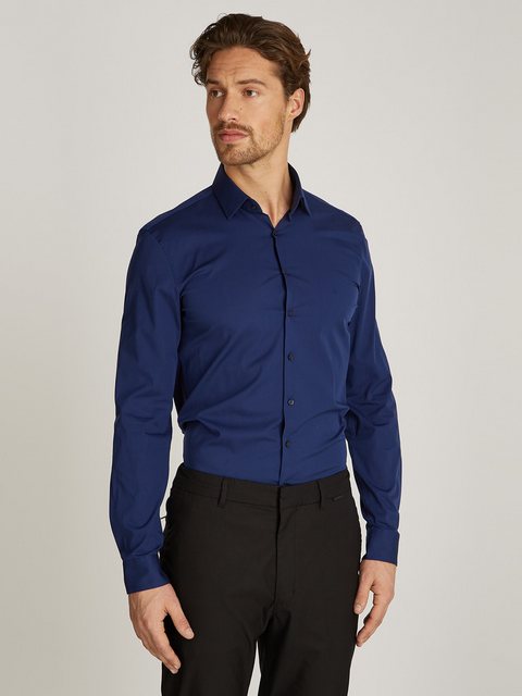 Calvin Klein Businesshemd "POPLIN STRETCH SLIM SHIRT", mit Kentkragen, Logo günstig online kaufen