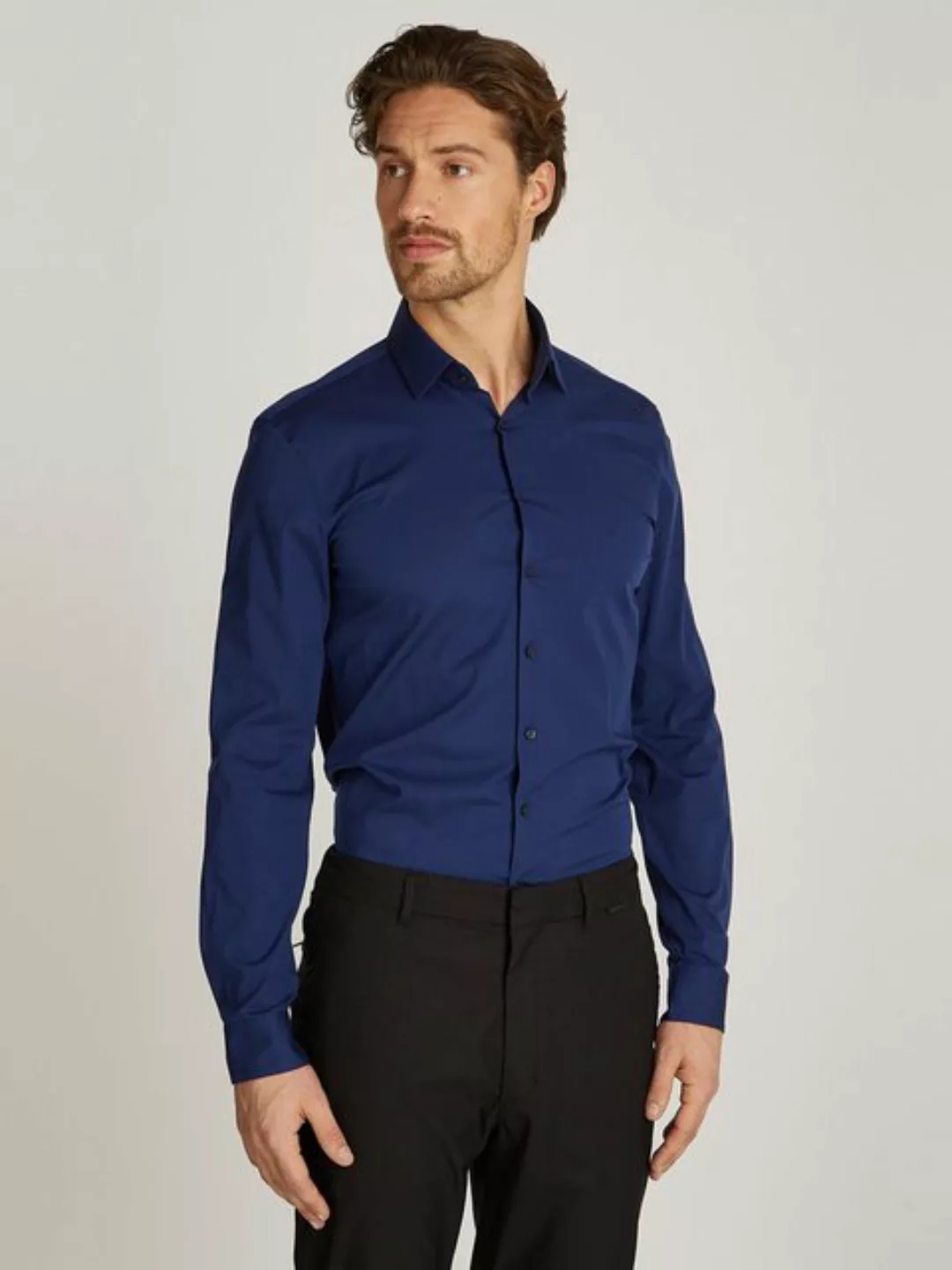 Calvin Klein Businesshemd POPLIN STRETCH SLIM SHIRT mit Kentkragen, Logopri günstig online kaufen