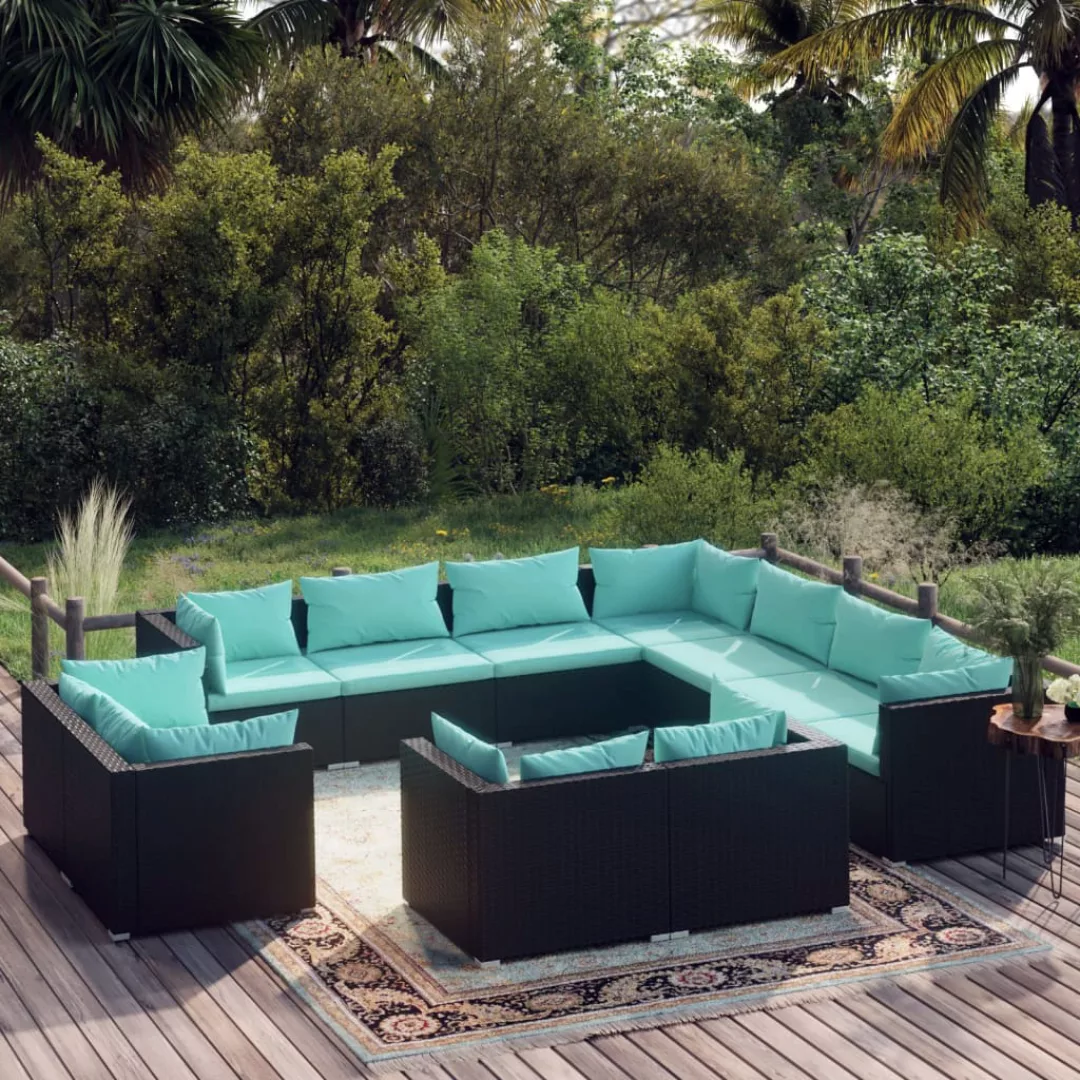 Vidaxl 11-tlg. Garten-lounge-set Mit Kissen Schwarz Poly Rattan günstig online kaufen