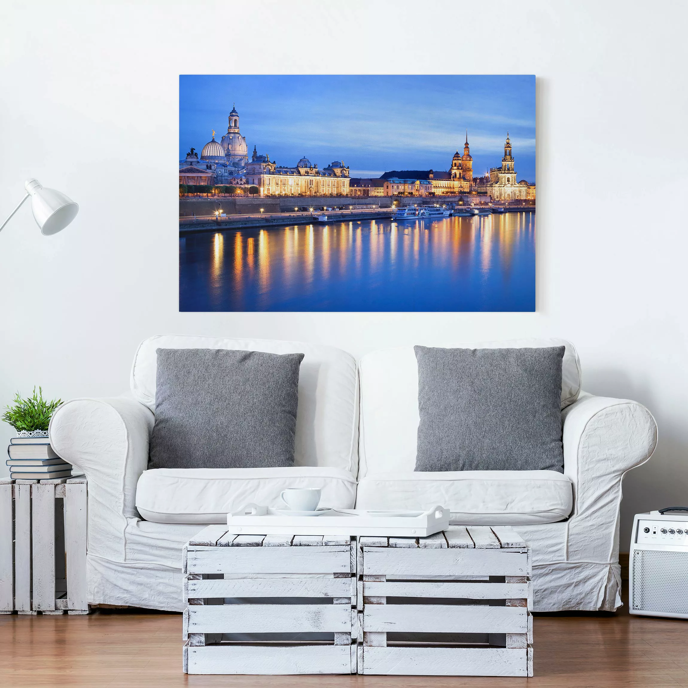 Leinwandbild Architektur & Skyline - Querformat Canaletto-Blick bei Nacht günstig online kaufen