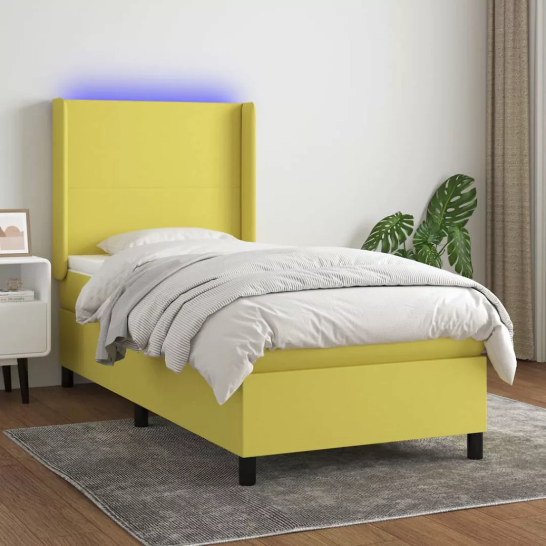 Vidaxl Boxspringbett Mit Matratze & Led Grün 100x200 Cm Stoff günstig online kaufen