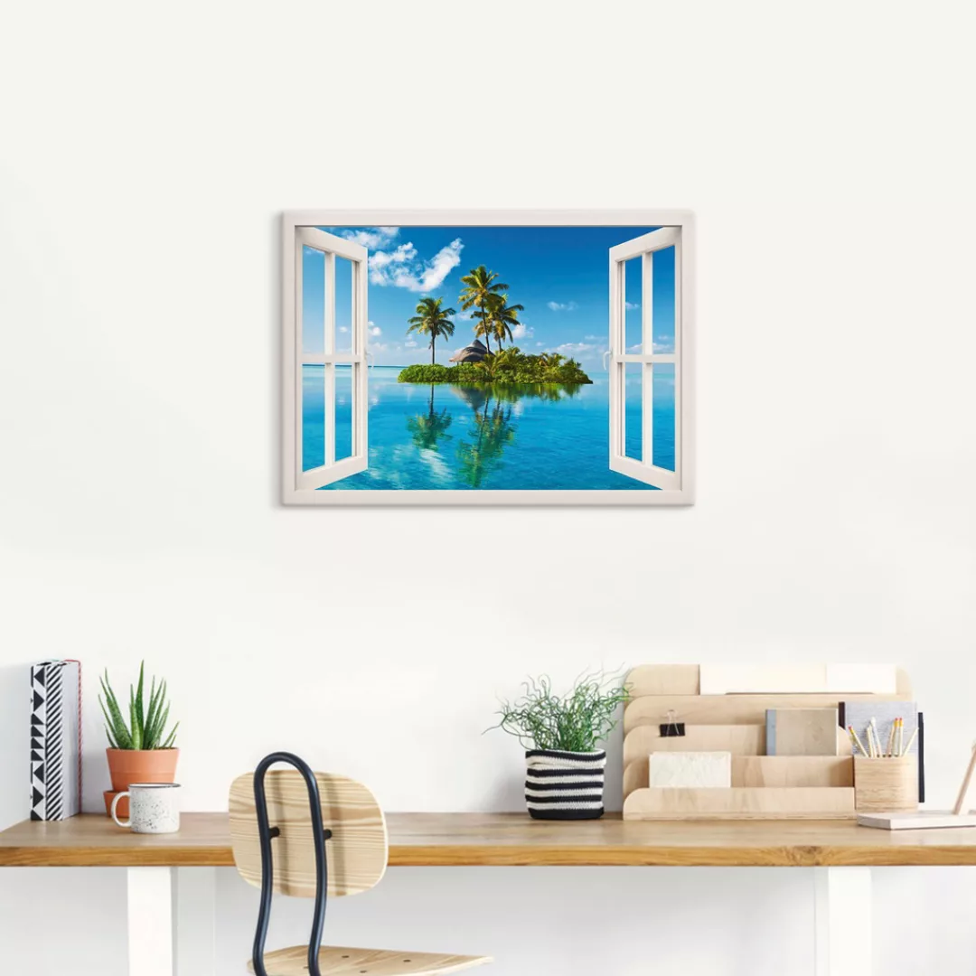 Artland Wandbild "Fensterblick Insel Palmen Meer", Fensterblick, (1 St.) günstig online kaufen