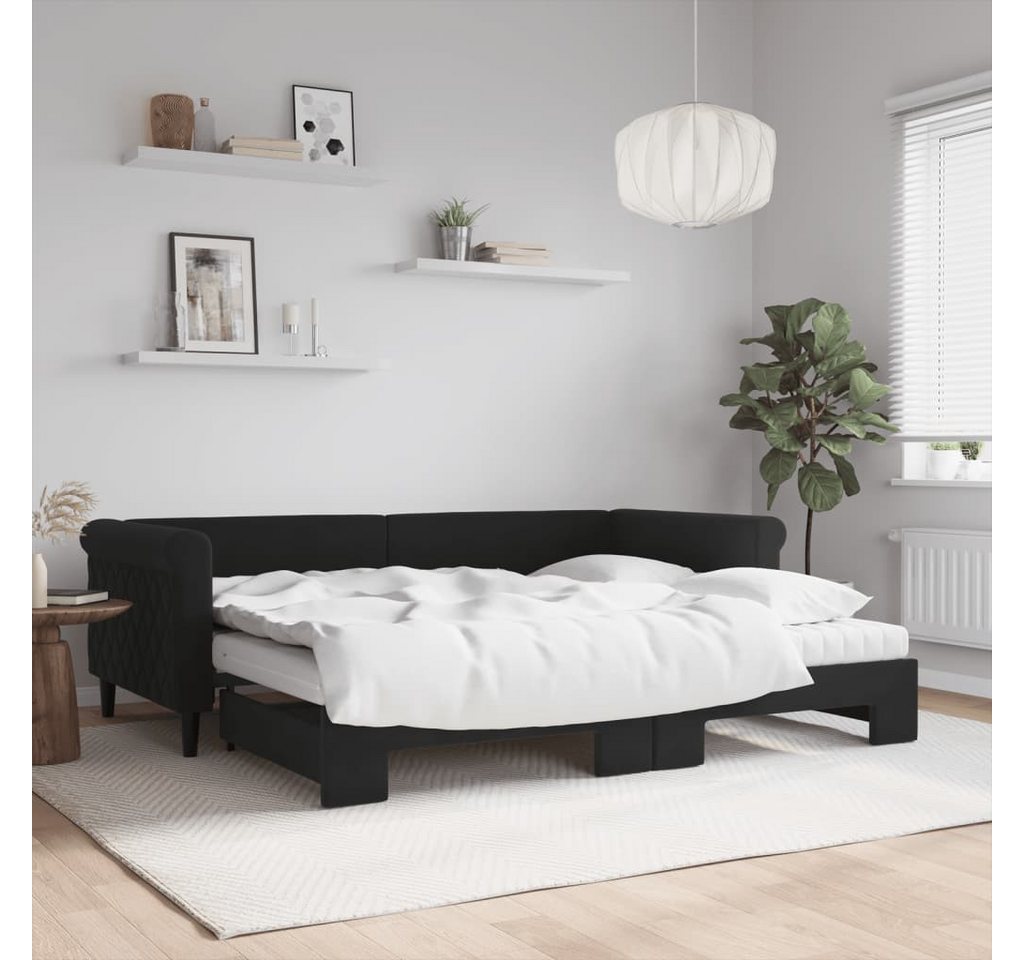 vidaXL Gästebett Tagesbett Ausziehbar mit Matratzen Schwarz 90x200 cm Samt günstig online kaufen