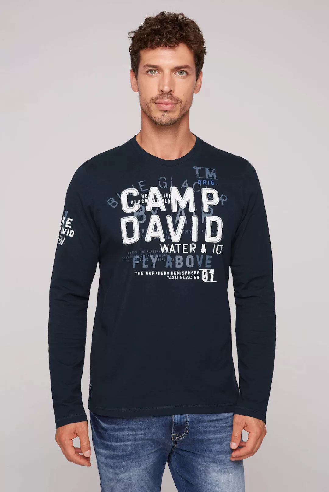 CAMP DAVID Langarmshirt mit mehreren Prints günstig online kaufen