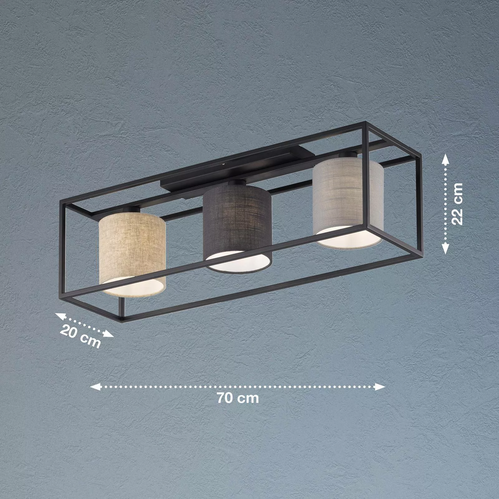 Deckenlampe Isko mit drei Stoffschirmen günstig online kaufen