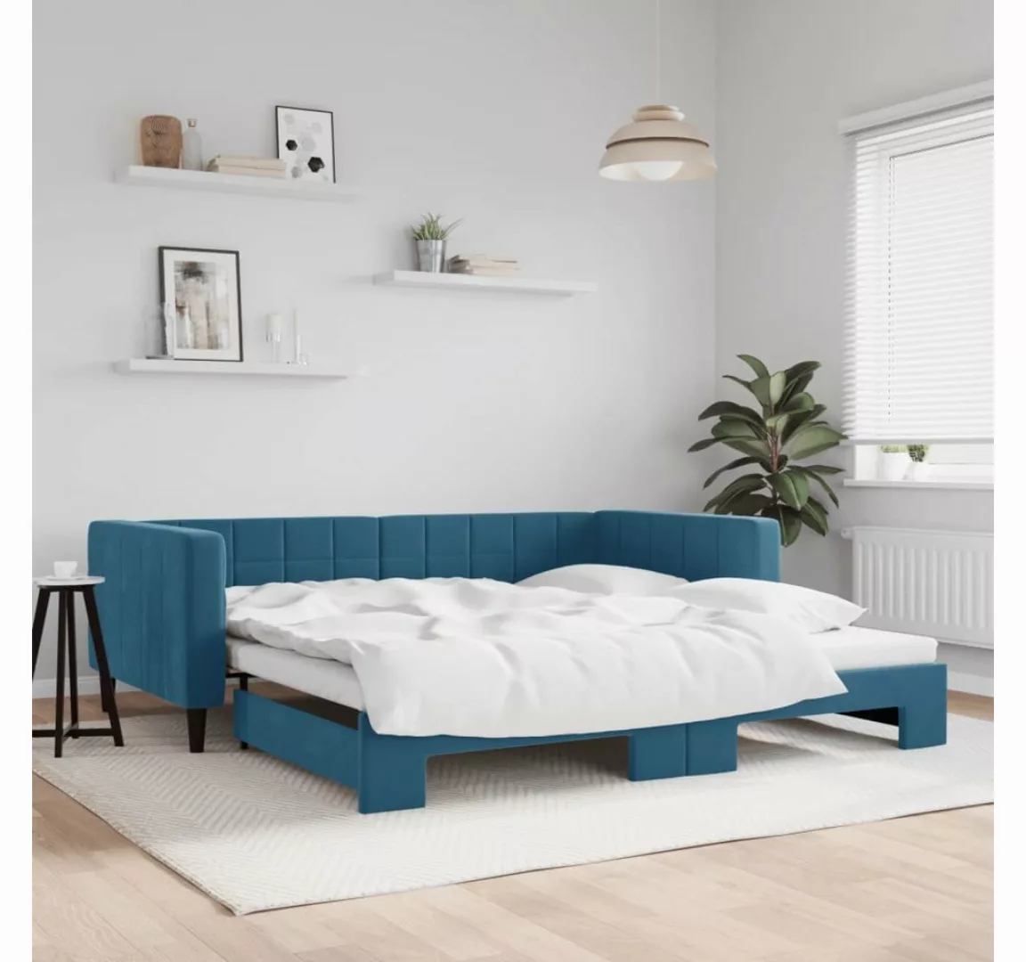 vidaXL Gästebett Gästebett Tagesbett Ausziehbar Blau 100x200 cm Samt Bett B günstig online kaufen