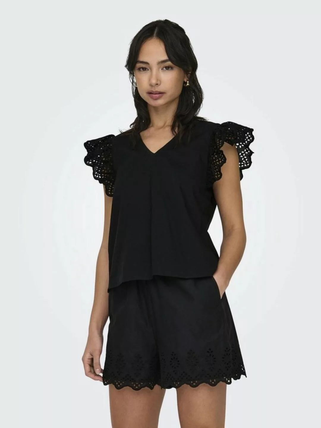 ONLY V-Shirt ONLLOU EMB S/S FRILL TOP PTM günstig online kaufen