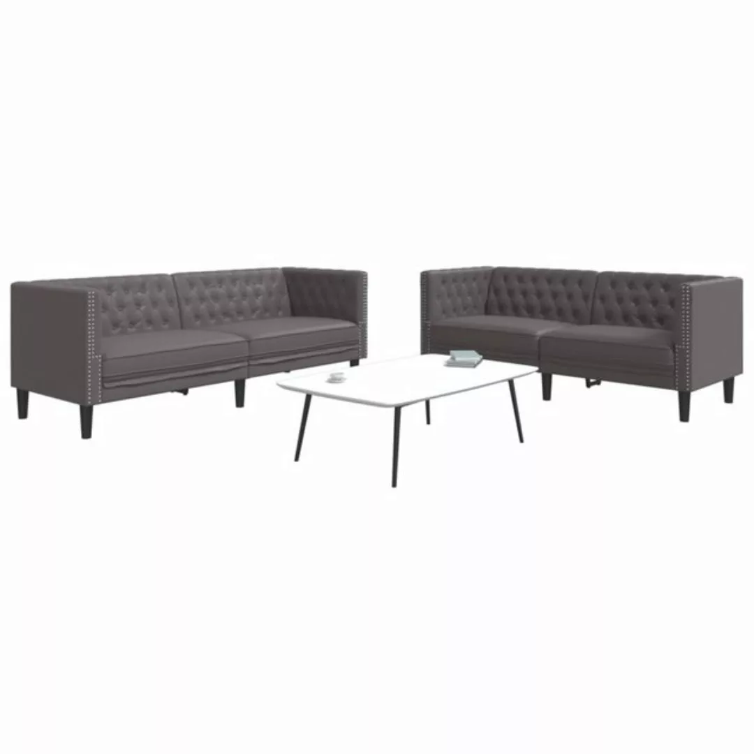 vidaXL Chesterfield-Sofa, 2-tlg. Chesterfield-Sofa-Set Grau Kunstleder günstig online kaufen