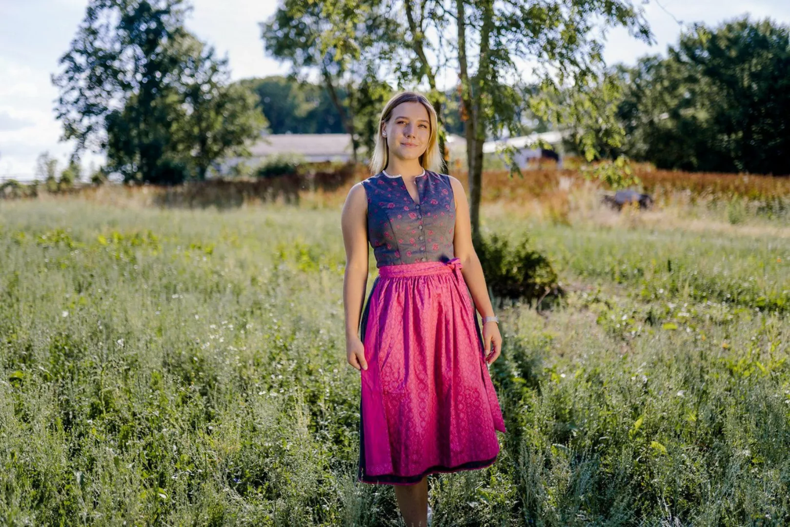 Ramona Lippert Dirndl Trachtenkleid Nadja hochgeschlossen grau pink Rocklän günstig online kaufen