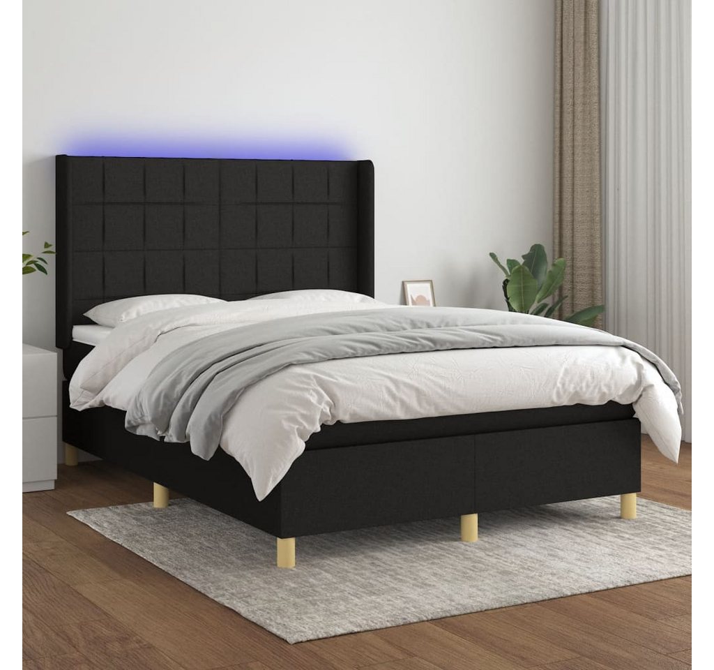 vidaXL Boxspringbett Boxspringbett mit Matratze LED Schwarz 140x200 cm Stof günstig online kaufen