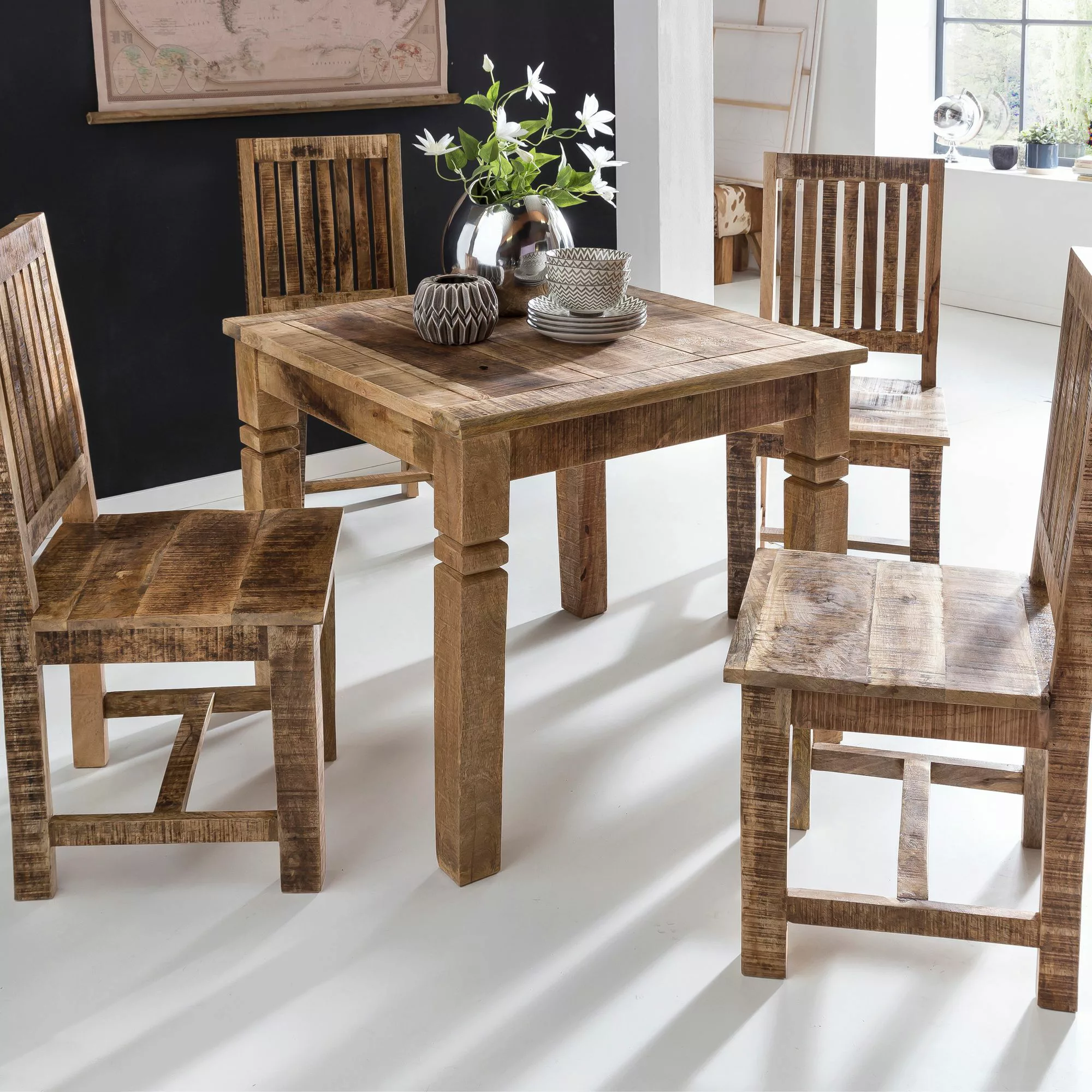 Esszimmertisch Braun 80 x 80 x 76 cm Mango Massivholz | Design Landhaus Ess günstig online kaufen