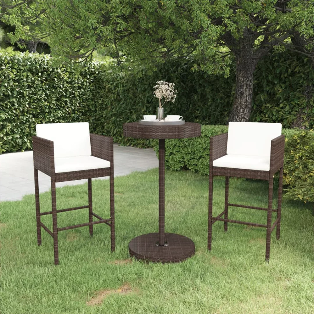 3-tlg. Gartenbar-set Mit Kissen Poly Rattan Braun günstig online kaufen