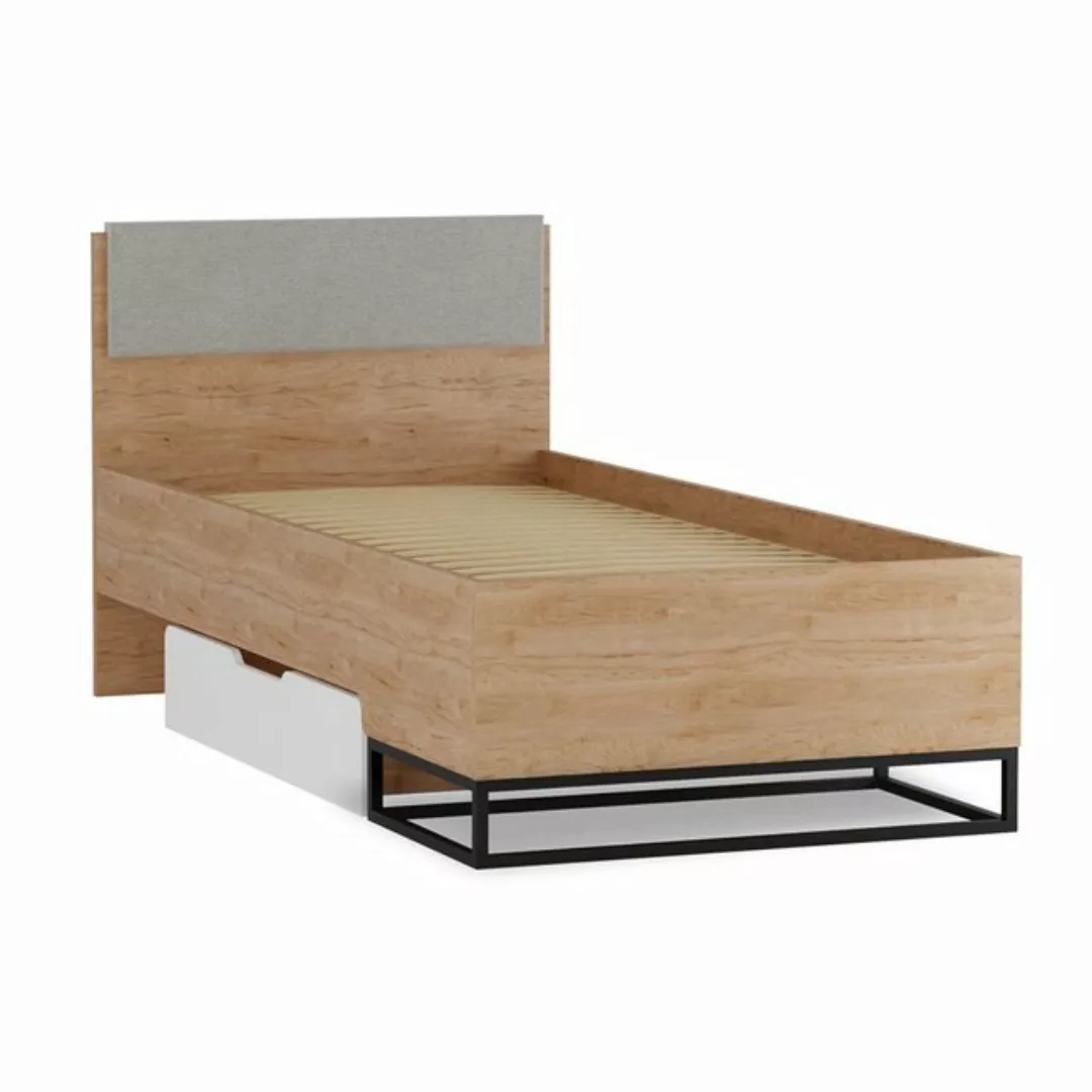 Lomadox Bett LUZZI-132, Hickory Eiche Nb. mit weiß, 1 Bettschubkasten, 90x2 günstig online kaufen