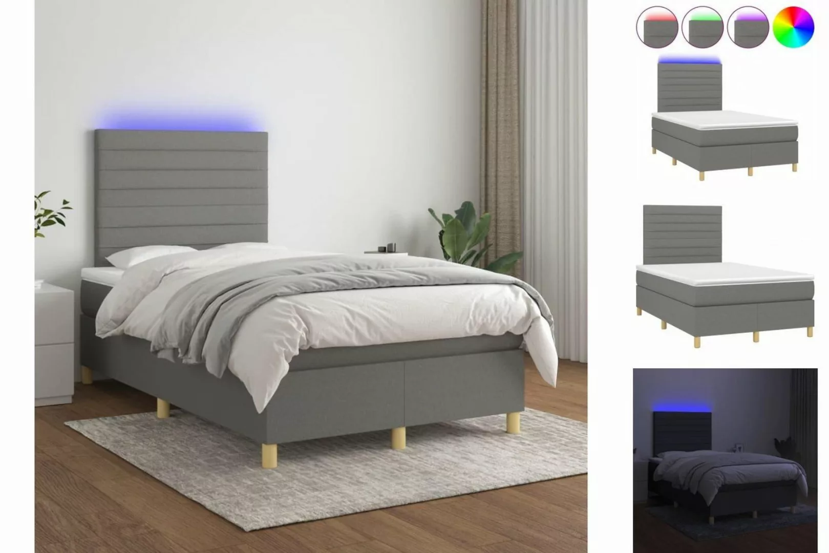 vidaXL Bettgestell Boxspringbett mit Matratze LED Dunkelgrau 120x200 cm Sto günstig online kaufen