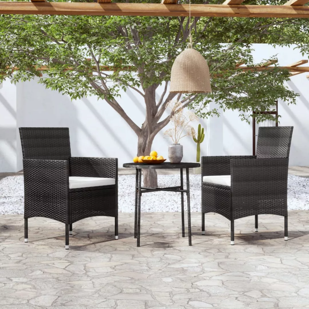 3-tlg. Garten-essgruppe Poly Rattan Schwarz günstig online kaufen