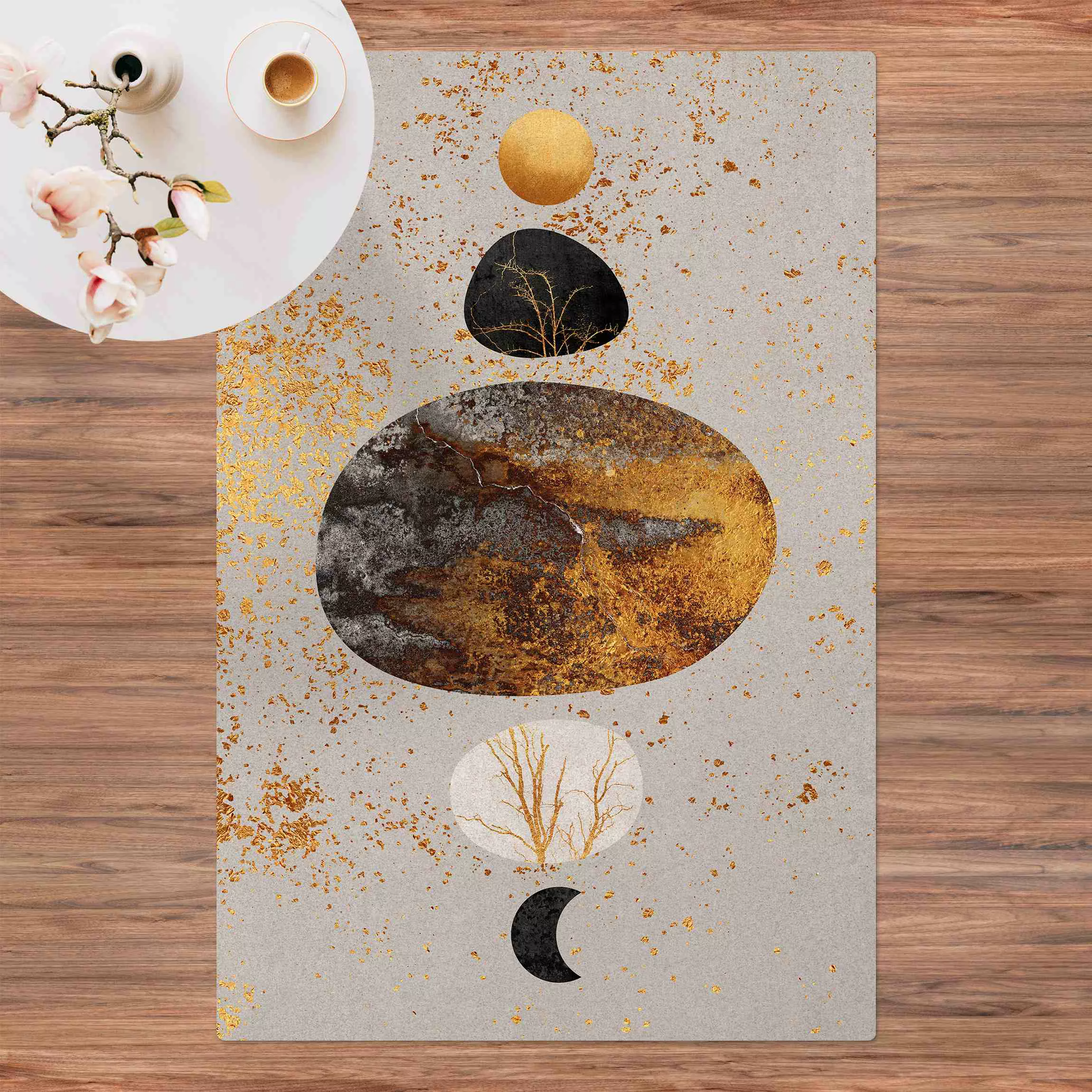 Kork-Teppich Sonne und Mond in Goldglanz günstig online kaufen