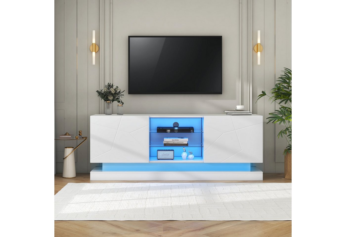MODFU TV-Schrank Lowboard (Hochglanz, mit verstellbaren Einlegeböden Hochgl günstig online kaufen