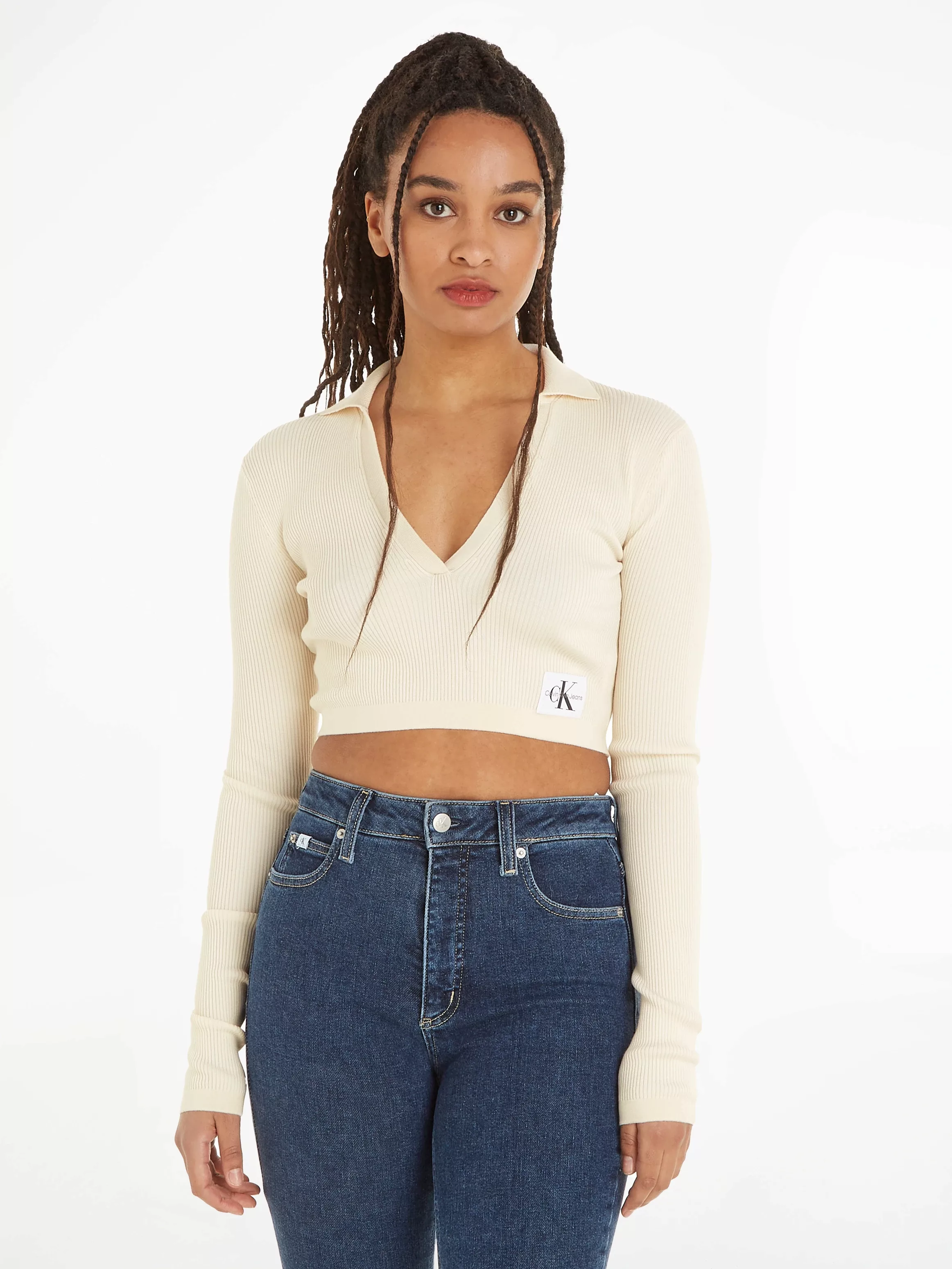 Calvin Klein Jeans V-Ausschnitt-Pullover "LABEL TIGHT CROP V-NECK SWEATER" günstig online kaufen